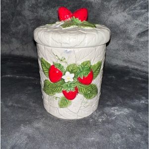 Vintage 1981 Sears & Roebuck Ceramic Strawberry Cookie Jar Canister MCM Retro